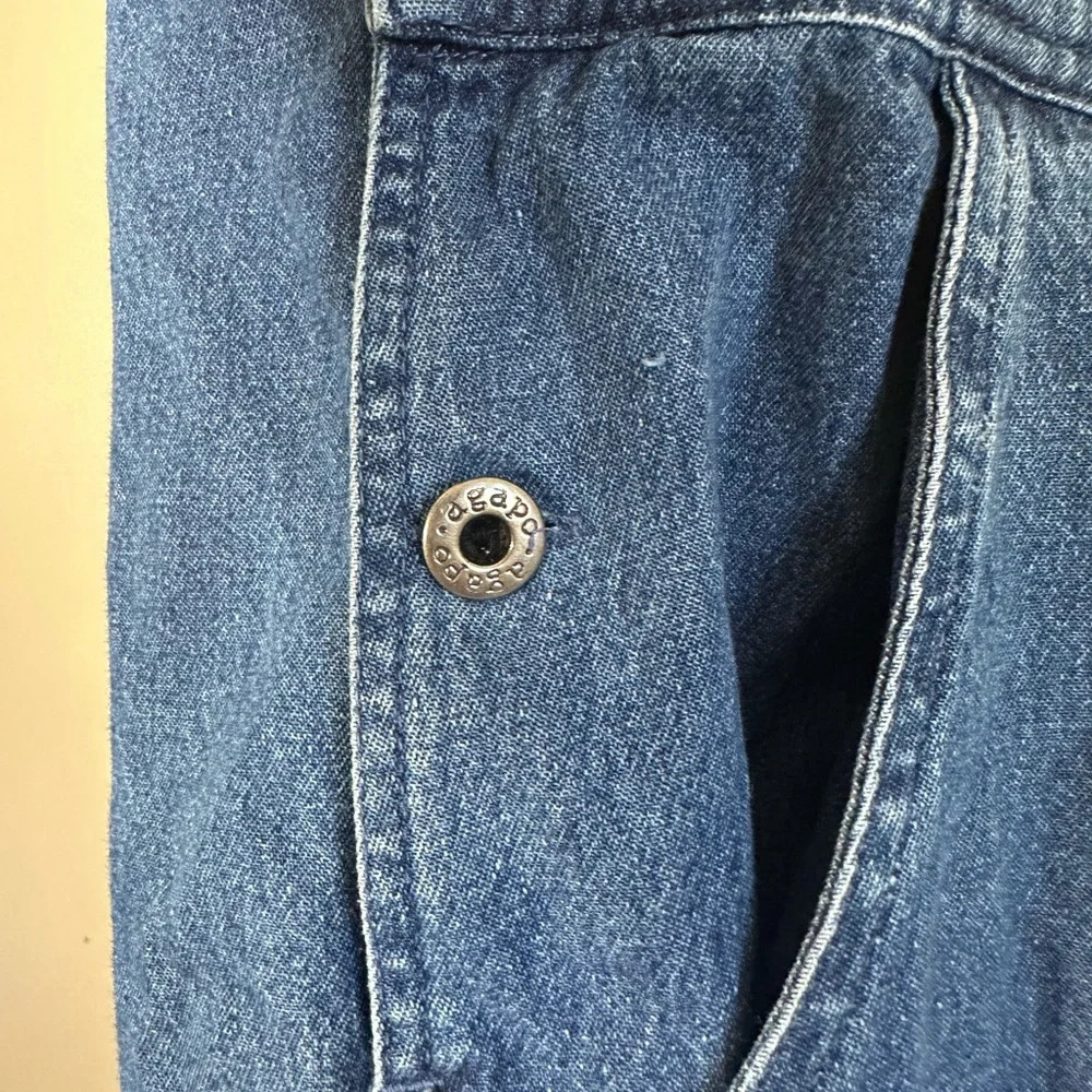 Vintage 90’s Agapo Embroidered American flag denim cropped overalls sizeXL - Picture 5 of 15